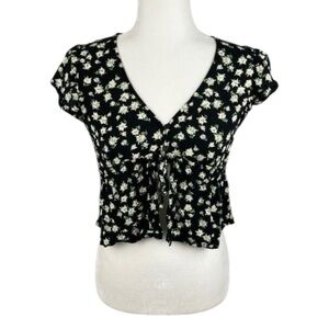 Wild Fable Floral Short Sleeve Crop Top Size Medium